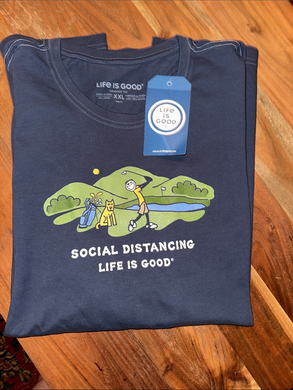 Life Is Good Navy Golf 'Social Distancing' Graphic Tee